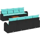 vidaXL Tuinset met 9 delen, zwart en turquoise, van polyrotan