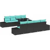 vidaXL Tuinset voor de tuin, 7-delig, 6 zitplaatsen, zwart en turquoise