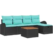 vidaXL Tuinset, 6-delig, zwart, polyrotan