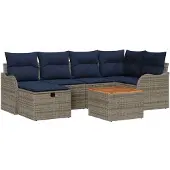 vidaXL Tuinbank Set 7 st Grijs poly rattan