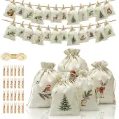 Dripio Adventskalender om zelf te vullen, 24 witte stoffen zakjes, 20x15 cm