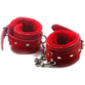 Auxfun Gevoerde handboeien Bedboeien met ketting Rood