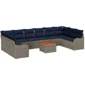 vidaXL Tuinset met 10 stukken, grijs, polyrotan