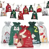 Dripio Set van 24 adventskalenderzakjes, herbruikbaar, voor zelf maken, kerst