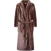 Gaubert Unisex Lange Fleece Badjas Met Sjaalkraag – Koffiebruin Visgraat