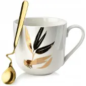 Mondex Lola Porseleinen Mok met Gouden Bladmotief - 550 ml