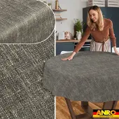 ANRO Tafelkleed Effen linnenlook Antraciet Rond Ø140cm Rechte rand Afwasbaar Waterafstotend
