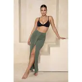 Trendyol TRENDYOLMİLLA Dames Kaki Effen Maxi Sarong Asymmetrisch Rokken