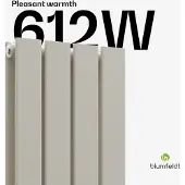 Blumfeldt Heizkörper Middenaansluiting - 612 W Wandheizkörper, Design-Heizkörper met ½'' Centrale aansluiting, Energiebesparende Warmwaterwerking, 120x30 cm, Zand