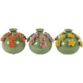 Countryfield vaas aardewerk decoratie Fleur M geel groen roze 17x17x15cm.