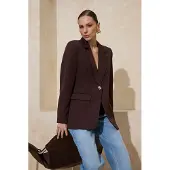 Trendyol TRENDYOLMİLLA Dames Bruin Effen Lang Regular fit Blazers