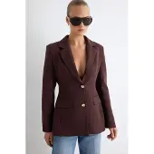 Trendyol TRENDYOLMİLLA Dames Bruin Effen Lang Getailleerd Blazers