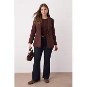 Trendyol Dames Bruin Effen Lang Regular fit Grote maten Blazers
