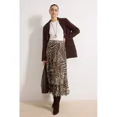 Trendyol Modest Dames Bruin Dierenprint Maxi Uitlopend rok A-lijn Modest Rokken