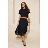 Trendyol TRENDYOLMİLLA Dames Zwart Bloemen Midi Asymmetrisch A-lijn Rokken
