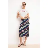 Trendyol TRENDYOLMİLLA Dames Meerkleurig Gestreept Midi Kokerrok- rok Rokken