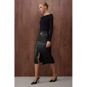 Trendyol TRENDYOLMİLLA Dames Zwart Effen Midi Kokerrok- rok Rokken