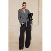 Trendyol TRENDYOLMİLLA Dames Grijs Effen Lang Regular fit Blazers