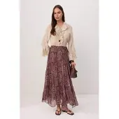 Trendyol Modest Dames Bruin Etnisch patroon Maxi Skater Modest Rokken
