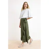 Trendyol Modest Dames Kaki Effen Maxi Overslag Sarong Modest Rokken