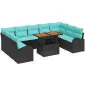 vidaXL Tuinset met 10 stukken, zwart, van polyrotan