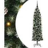 vidaXL Kunstmatige slanke kerstboom Groen en Wit 180 cm