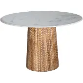 Dripio Eettafel van rundsleder, hout en marmer, naturel wit, 120x120x75 cm