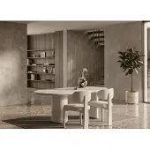 JVmoebel Beige eethoekset. Ovaal eettafel. Eetkamerstoelen. Beklede stoelen, modern design