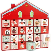 Dripio Adventskalender, Kersthuis, 40,5 cm, 24 vakjes, karton, rood