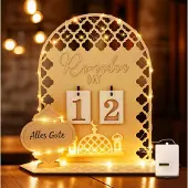 Dripio Houten Ramadan-kalender met LED-verlichting, aftelkalender voor kinderen, 20x20x7 cm