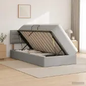 vidaXL LED-bed met opbergruimte en matras, lichtgrijs, 100 x 200 cm, met stoffen bekleding