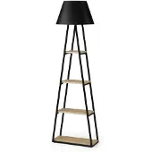 JVmoebel Standaardlamp, industriële design, planken, hout, zwart, lamp