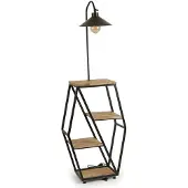 JVmoebel Industriële vloerlamp met plank, houten en metalen design. Staande lamp