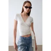 Dilvin Crop Wrap Blouse met Strikdetail