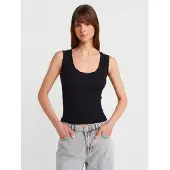 Dilvin Geribbelde Mouwloze Cami Blouse