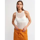 Dilvin Geribbelde Mouwloze Gebreide Blouse