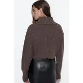 Viorna Dames Korte Geribbelde Rits Cardigan