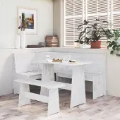 Merkloos Witte Eettafel met Bank van Massief Grenenhout
