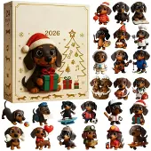 Merkloos Adventskalender met 24 Dachshund Figuren voor Kerst