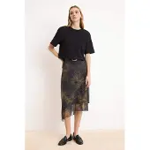 Trendyol TRENDYOLMİLLA Dames Kaki Bloemen Midi Asymmetrisch A-lijn Rokken