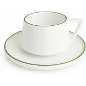 DUKA DUVE Porseleinen Kop en Schotel 250ml met Groene Rand
