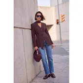 Trendyol TRENDYOLMİLLA Dames Bruin Effen Lang Getailleerd Blazers