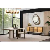 AEA Beige eethoekset: exclusieve eettafel, 2 stoffen stoelen, sideboard