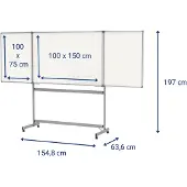 MAUL whiteboard inklapbaar, 2 vleugels, mobiel, 1500 x 1000 mm