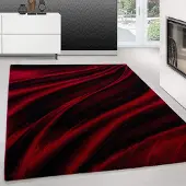 Merkloos Modern Vloerkleed met Abstracte Golven in Rood