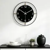 Dripio Wandklok, rund, 33 cm, zwart, metalen frame, analoog, stille werking