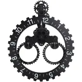 Dripio Mechanische wandklok met tandwielen, retro-stijl, zwart, 39,5 cm