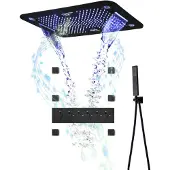 Dripio Douchesysteem met thermostaat, muziekdouchekop (regenstroom), 580x380 mm, zwart
