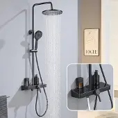 Dripio Douchesysteem met glazen plank, vierkante regendouche, handdouche, 3 straalstanden