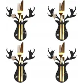 Tutumi Kerstbestekhoezen - Set van 4 stuks met rendiermotief